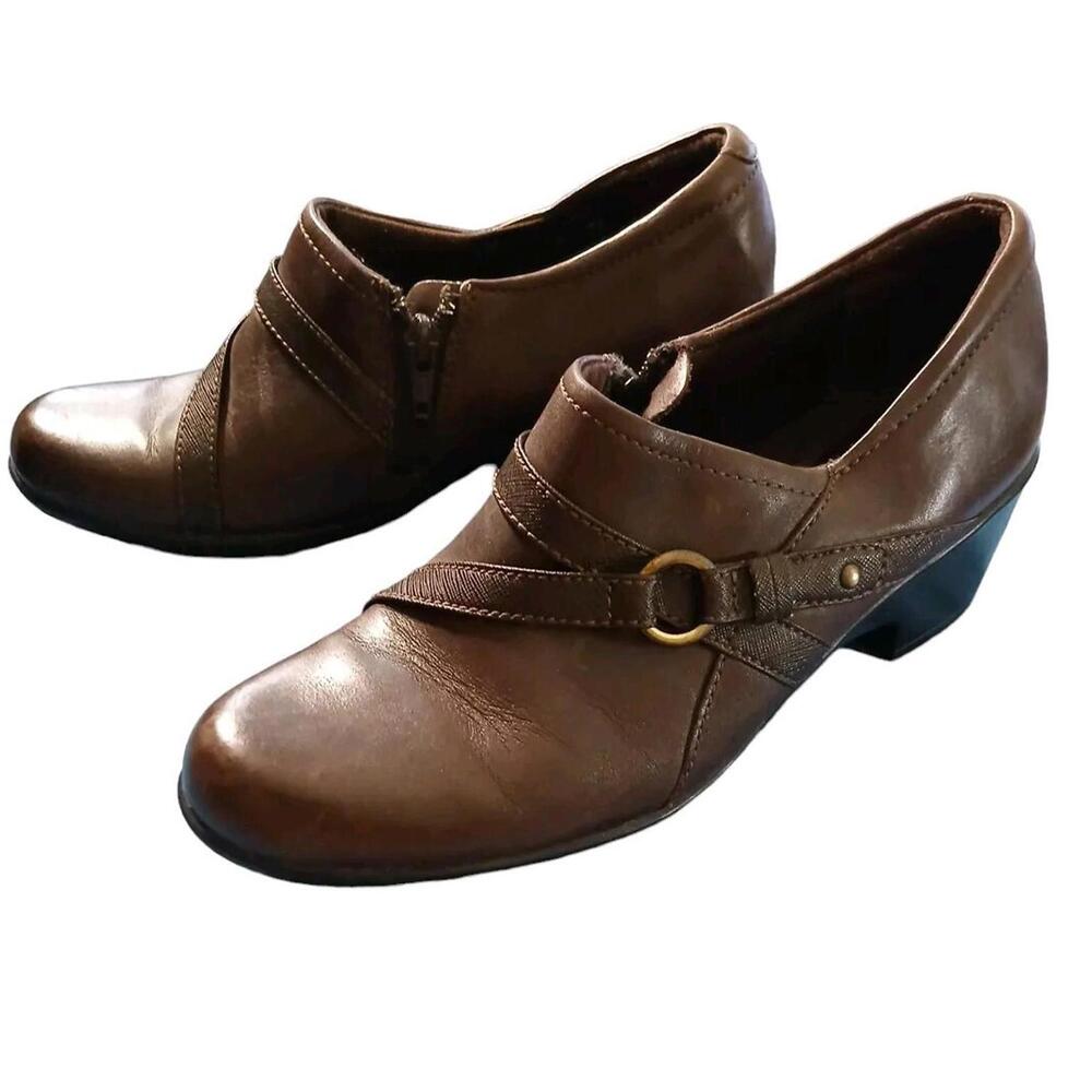 CLARKS COLLECTION Leather Chunky Heel Zip Bootie Women's 8M